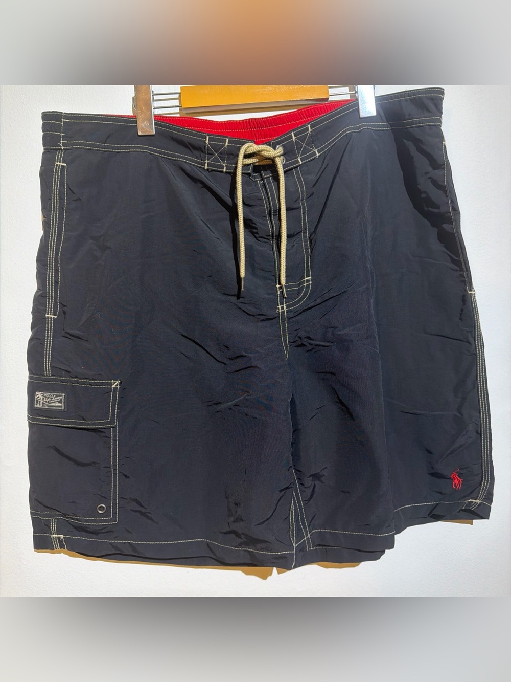 Polo Ralph Lauren Swim Trunks Shorts Men's XXL Black red pony logo mesh liner